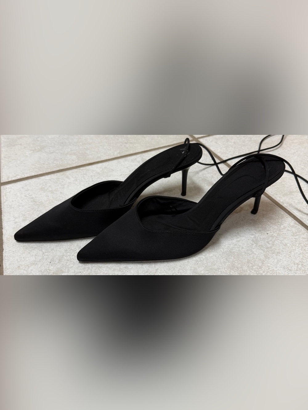 Zara Black Pointed Toe Lace-Up Heels